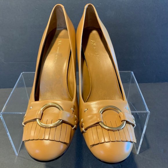 Anne Klein Womens New 7.5M Beige Pump w Fringe and Gold Hoop features on Toes - Picture 1 of 6